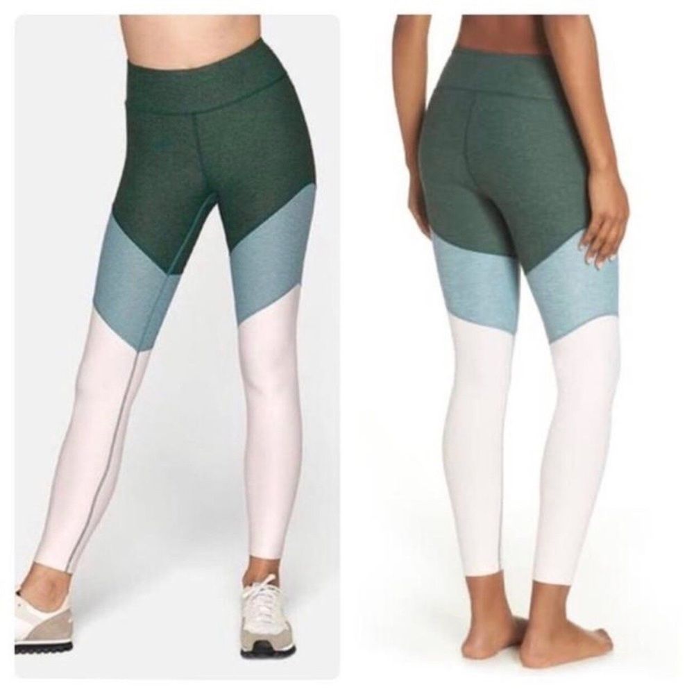 Outdoor Voices 7/8 Spring Tri Color Green Pink Light Green Leggings Size L